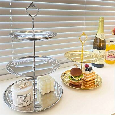 1件装不锈钢多层蛋糕架（豪华款） - 优雅甜点展示架、水果盘、生日派对中心装饰品，可拆卸储物空间，经久耐用，易于清洁，非常适合圣诞节、餐厅、家庭聚会、餐桌装饰和派对用品。