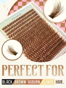 320 piezas Racimos de pestañas individuales esponjosas marrones 60D Rizo D 8-16mm Pestañas mixtas extra gruesas de aspecto natural y ultra suaves y súper ligeras Kit de extensiones de pestañas postizas con herramienta de maquillaje Pinzas para pestañas y cepillo para pestañas para uso personal en casa o en movimiento para vida diaria, boda, citas, fiestas, festivales de música y Halloween