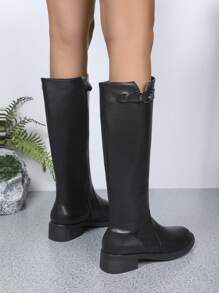 Botas hasta el tobillo para mujer, botas altas de moda europea y americana, con cremallera lateral negra, botas medianas para dama, versátiles, tacón grueso, empeine, uso casual al aire libre, botas de caña larga