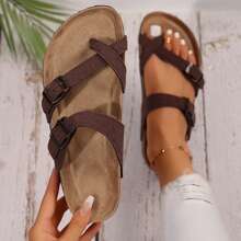 Women's Casual Fashion Adjustable Buckle Comfort Sandals,Cork Insole Sport Memory Foam Cushioning Anti-Slip Orthopedic Sandal Slippers - 鏽棕色 - 查看 4