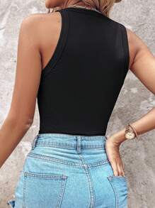 ChicMe Women Ribbed O-Neck Knit Sleeveless Cami Top Basic Slim Fit Tummy Control Tank Casual Top - Black - View 2