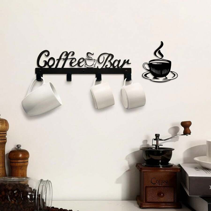 CIF BUY 2pcs Metal Coffee Cup Holder, Wall-Mounted, Metal Coffee Cup Rack, Coffee Bar Decor Wall-Mounted Storage Rack With Hooks. Suitable For Modern Home Decor, Home Decoration, Room Decor, Bedroom Decor.