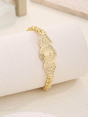 1pc Classic Copper Virgin Mary Medal Bracelet, Suitable For Friends, Girlfriends, Everyday & Festival Wearing For Women