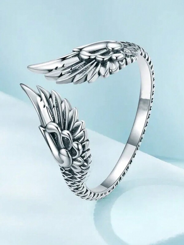 1pc Retro European Angel Wing Adjustable Open Ring For Women, Summer Casual Personalized Accessory Gift