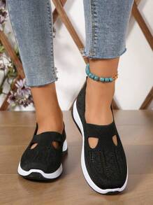 Zapatos Deportivos Informales Sin Cordones, Planos, Cómodos Y Transpirables Para Mujer, Diseño Versátil - Negro - Ver 2