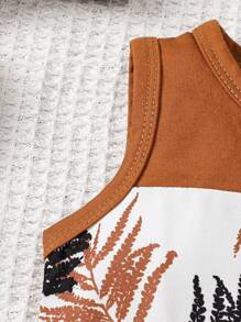 2 件装新生儿男孩无袖棕榈叶印花短裤休闲度假装 - 棕色 - 查看 3