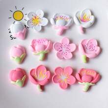 12pcs Mixed Color Random Shape Resin Kawaii Color Painted Cherry Blossom Flat Back Flower Stone Scrapbook Statue DIY Bow Accessories Decorative Crafts