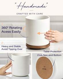 Lechay Utensil Holder, 360° Rotating Large Kitchen Utensil Holder, Ceramic Cooking Utensil Holder For Kitchen Counter With Rotatable And Detachable Wooden Base - White - View 3