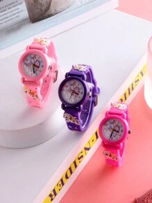 Three Affordable School Season Wristwatches For Boys And Girls Featuring Cute Unicorn, Space Man And Football Patterns. Round Shape, Adorable Design. Suitable For Children's Fashion And Versatile Quartz Watches. Perfect For Students As Fashionable School Supplies Or Gifts For Boys And Girls.
