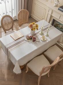 1 szt. Wysokiej precyzji haftowany obrus z frędzlami, wzór jesiennej pszenicy, pokrowiec przeciwkurzowy na biurka, pianina, obrus dekoracyjny do domu, odpowiedni do restauracji, kawiarni, kolacji, imprez, świąt, Święta Dziękczynienia, Bożego Narodzenia