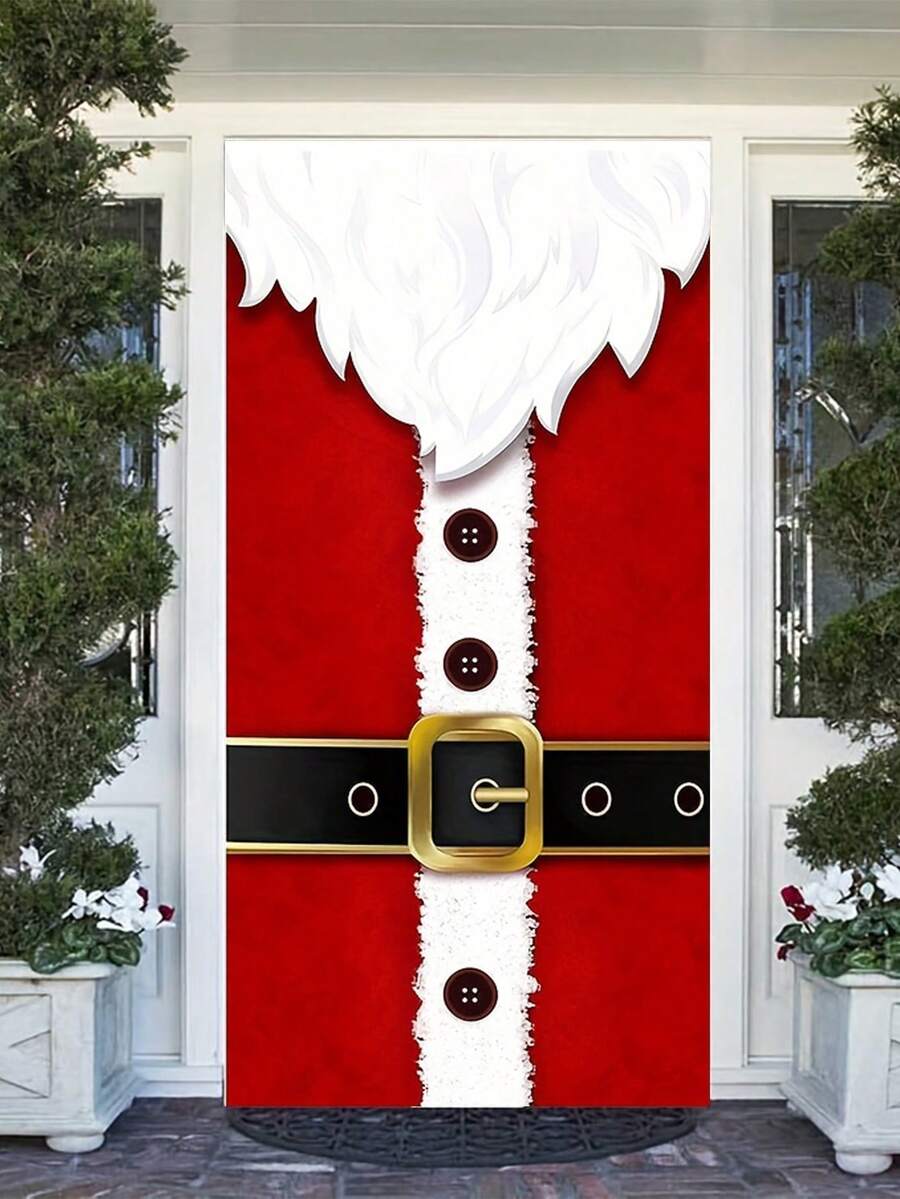 1pc Christmas Snowy Background With Santa Claus Banner, Winter Holiday Backdrop For Home Indoor Living Room Decor,Christmas