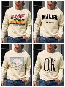 Customized Graphic Sweatshirt For Men, Upload Your Photo/Group Photo/Family Photo For Halloween, Christmas, Birthday, Party Commemorative Customized Pattern, Input Your Text/Blessing/Name/Meaningful/Interesting Text - Apricot - View 2