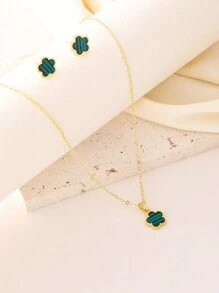 2 件/套女士礼物时尚幸运花三叶草项链和耳环情人节、妈妈、母亲、母亲节、礼物 - 彩色 - 查看 7