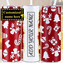 1 件定制圣诞雪人圣诞袜，圣诞老人元素 20 盎司不锈钢水瓶带盖和吸管，节日礼物，圣诞派对用品，新年礼物 - 彩色 - 查看 19