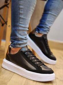 Men's High Sole Sneakers Casual Sneakers Sport Style Thin Shoes - 黑色 - 查看 2