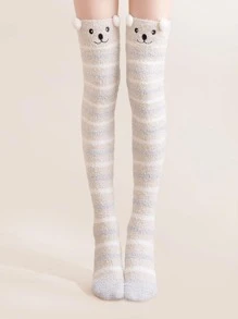 1 đôi tất cao đến đùi nữ bằng lông cừu san hô, màu kaki, ấm áp và giản dị cho mùa đông - Màu Khaki - Xem 12