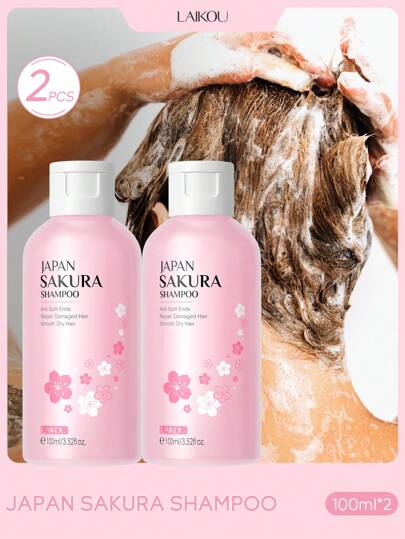 2瓶装 - 100毫升 日本来光樱花深层滋养洗发水，控油去屑，滋润干性发质，持久留香，浴室洗发水，护发产品，适合女性和女孩使用
