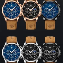 POEDAGAR 男士石英表奢华运动防水计时码表夜光日期男士腕表商务皮革男士手表钟表 - 灰色 - 查看 4