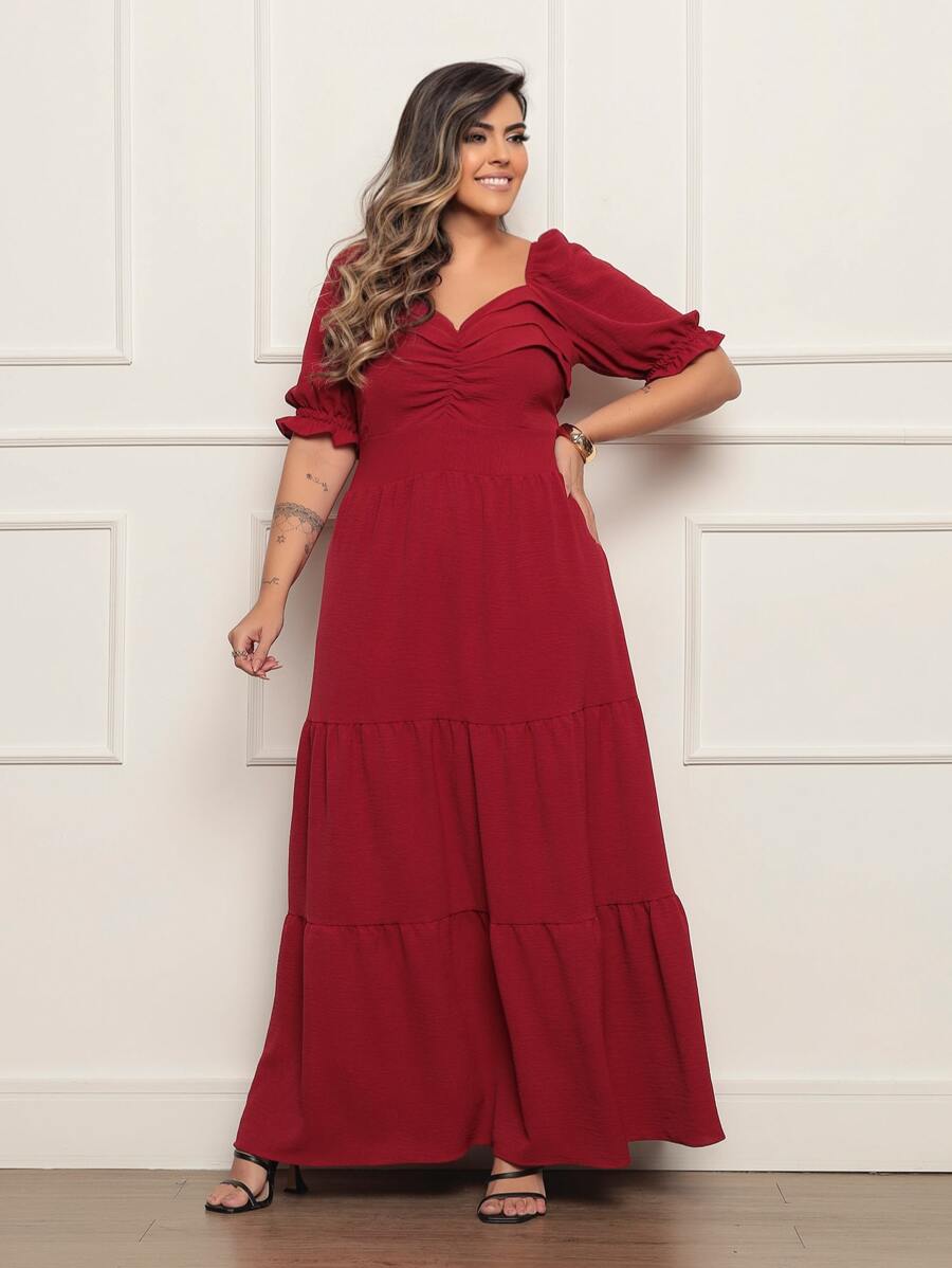 Women's Plus Size Long Dress Luxury Evangelical Graduation - Màu Đỏ Sâu - Xem 1
