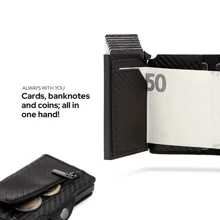 Carbon Fiber Coin Purse Wallet Men Smart Metal Thin Slim Pop Up Minimalist Wallet Small Black Purse Metal Wallet Card Holder Wallet Business Card Holder Credit Card Holder For Men Mini Wallet Card Wallet Rfid Wallet - Black - View 11