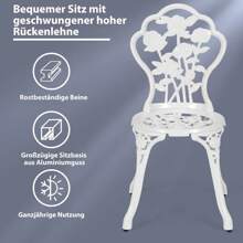 3-Piece Bistro Set, Ø60cm Bistro Table With 2 Chairs, Garden Set Balcony Set Made Of Cast Aluminum, Balcony Furniture Garden Furniture Set, Antique Seating Group For Garden Balcony Yard Terrace Pool (White) - White - View 3