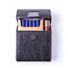 1 boîte en PU unicolore 20 pièces/paquet. Étui à cigarettes épais avec briquet intégré 2-en-1 portable pour hommes Y2k. Accessoires pour fumeurs
