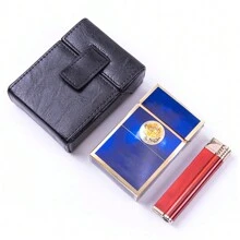 1 boîte en PU unicolore 20 pièces/paquet. Étui à cigarettes épais avec briquet intégré 2-en-1 portable pour hommes Y2k. Accessoires pour fumeurs