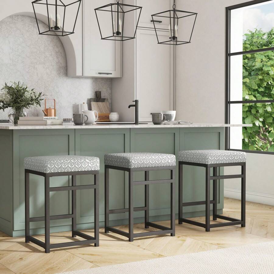 HomePop Open Back Metal 24 Inches Height Counter Stool - 淺灰色印花 - 查看 1