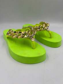 Women's Slipper Chain Strip High Sole Super Novelty Non-Slip Super Comfortable - 青檸色 - 查看 2