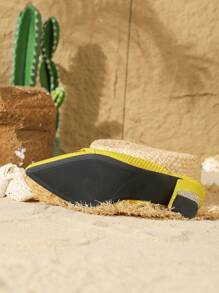 Women's Yellow Pointed Toe Thick Heel Stylish Shoes For Going Out - Yellow - View 5