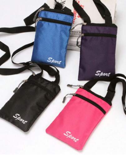 1PC Sporty Crossbody Phone Bag - Multi-Functional, Zipper Purse With Adjustable Strap, Durable Polyester, Ideal For Daily Use - Available In Blue, Black, Purple, Pink, Daily Essentials Bag|Adjustable Strap Purse|Lightweight Purse Fashionable Mobile Phone Bag