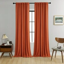 2 Cái/bộ Tấm Rèm Che Sáng, Rèm Cách Nhiệt Màu Tối Màu Trơn Có Tab Sau/Túi Thanh, Thích Hợp Cho Phòng Khách, Văn Phòng, Phòng Ngủ, Màu Cam Bụi - Màu Cam cháy - Xem 20