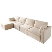 Modern Velvet L-Shaped Combination Sofa, Oversized Interior Decoration Combination Sofa, Guifei Sofa With Storage Footstool, Used For Living Room/Attic/Apartment/Office - White 5 Seats - 白色 - 查看 4