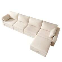 Modern Velvet L-Shaped Combination Sofa, Oversized Interior Decoration Combination Sofa, Guifei Sofa With Storage Footstool, Used For Living Room/Attic/Apartment/Office - White 5 Seats - 白色 - 查看 5