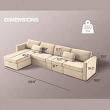 Modern Velvet L-Shaped Combination Sofa, Oversized Interior Decoration Combination Sofa, Guifei Sofa With Storage Footstool, Used For Living Room/Attic/Apartment/Office - White 5 Seats - 白色 - 查看 3