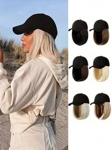 Baseball Cap With Synthetic Hair Extensions 10 Inches Straight Short Bob Hairstyle Adjustable Wig Hat For Women Girls - Multicolor - View 1