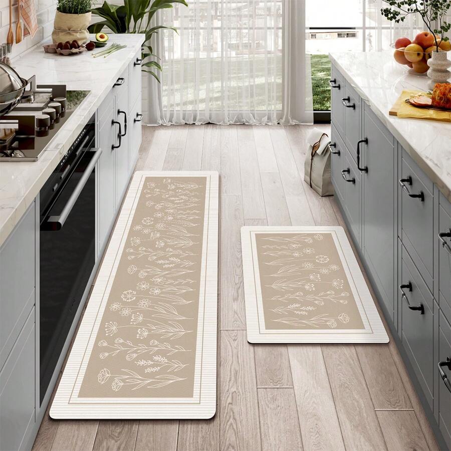 1 tấm - Thảm bếp họa tiết hoa tối giản, thảm dày chống mỏi, thảm bếp chống trượt, chống thấm nước bằng PVC, thích hợp cho nhà bếp, văn phòng, bồn rửa, màu kaki - Trang trí nhà cửa, trang trí phòng tắm, thảm ngoài trời, thảm chùi chân, trang trí lối vào trường học.