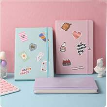 1A5 Skin-Feel PU Leather Business Meeting Record Book Office Student Diary 100 Sheets 200 Pages Soft Cover Thick Book Work Notebook Suitable For Men And Women Office School Writing Family Thickened Horizontal Line Diary (Without Stickers) Back To School