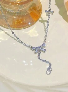 1pc Elegant & Unique Butterfly Shaped Pendant Necklace With Rhinestone & Zirconia Decoration For Women, Suitable For Daily Wear