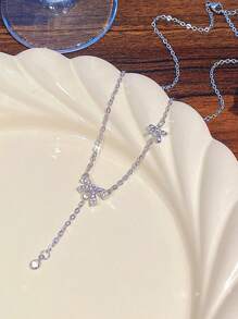 1pc Elegant & Unique Butterfly Shaped Pendant Necklace With Rhinestone & Zirconia Decoration For Women, Suitable For Daily Wear