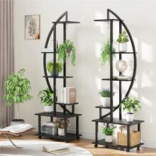 2 Pack 6 Tier Tall Plant Stand Metal Indoor Plant Stand With Detachable Wheels Half Moon Shape Plant Stands With Drawers Large Plant Display Stand For Home Patio Lawn Garden Balcony - Black - View 2