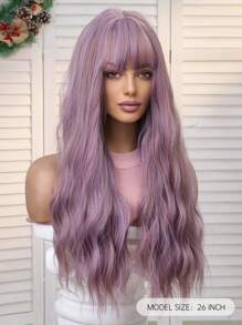 Purple Wig For Women 26 Inch Long Curly Wavy Purple Wigs For Women Synthetic Hair Wigs With Bangs Cosplay Party Costume Wigs For Fashion Women Synthetic Heat Resistant Fiber Wig For Daily Party Use Halloween - Purple - View 4