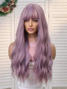 Purple Wig For Women 26 Inch Long Curly Wavy Purple Wigs For Women Synthetic Hair Wigs With Bangs Cosplay Party Costume Wigs For Fashion Women Synthetic Heat Resistant Fiber Wig For Daily Party Use Halloween - Purple - View 3