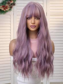 Purple Wig For Women 26 Inch Long Curly Wavy Purple Wigs For Women Synthetic Hair Wigs With Bangs Cosplay Party Costume Wigs For Fashion Women Synthetic Heat Resistant Fiber Wig For Daily Party Use Halloween - Purple - View 2