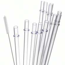 12pcs Reusable Sparkle Plastic Straws With Cleaning Brush, Rigid Non-Tipping Drinking Straws, Extra Long Replacement Straws Great For Family Dinners, Parties, Gifts And More, Party Supplies - White - View 1
