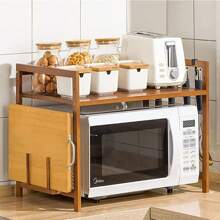 LIVINGANDHOME Living And Home Wooden Spice Rack Organizer,Kitchen Bakers Rack,Microwave Stand, Kitchen Storage Rack Shelf Holder For Spices, Pots, And Pans - Free Standing Kitchen Storage Shelf With Hooks (55*35*67cm/42cm) - Brown - View 5