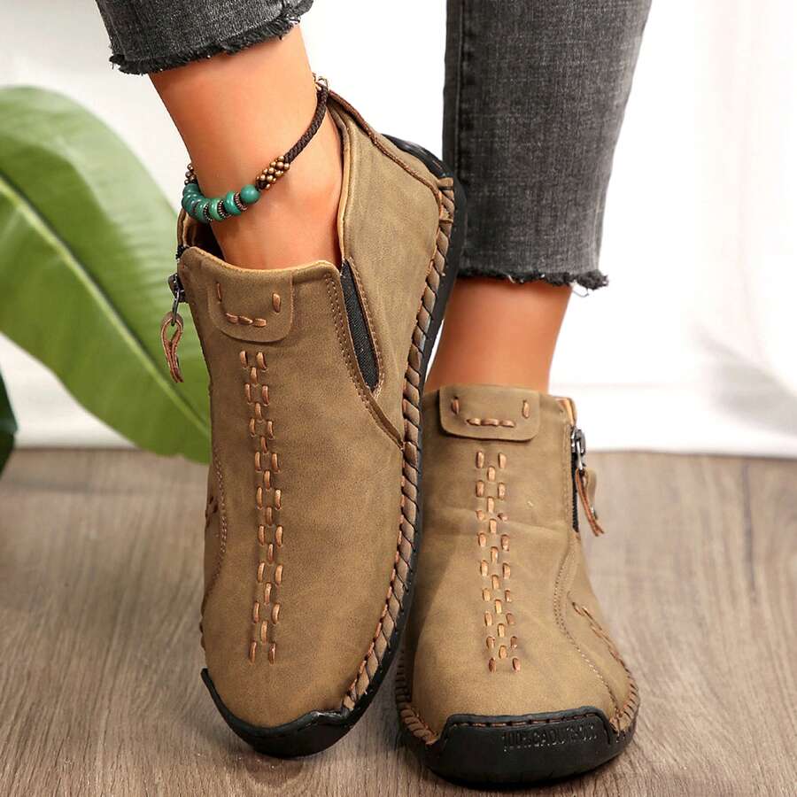 Lightweight Leather Ankle Boots For Women - Oxfords With Non-Slip Rubber Sole, Perfect For Work And Casual Wear. - 棕色 - 查看 1