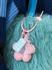 1件精致刺绣布艺花卉钥匙扣吊坠，可爱双色花朵钥匙圈挂饰，非常适合女孩、朋友和女性，可作为汽车配饰、包包挂饰、学院风、哥特风、Y2K风、万圣节配饰、教师节、圣诞节礼物创意、包包配饰、带证件夹的挂绳、汽车配饰、包包挂饰、汽车配饰、姐妹装。