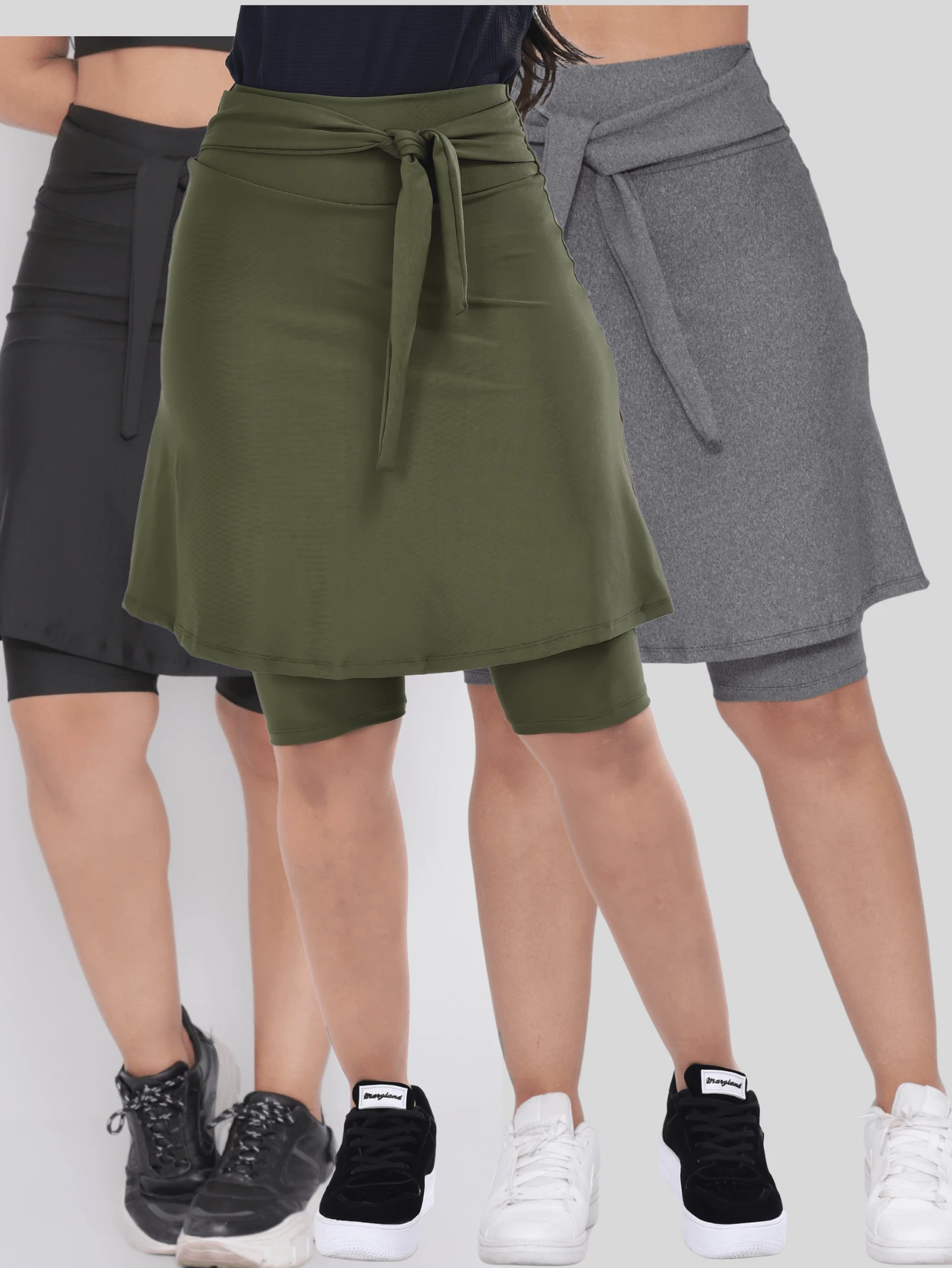 Kit 3 Short Fitness Skirt Moda Evangelica With Bow Modest Training - 彩色 - 查看 1