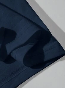 男士夏季标语鸽子印花短袖圆领休闲通勤T恤，emo - 藏蓝色 - 查看 4